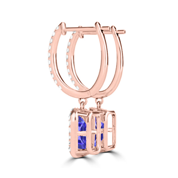 TMR121123 - Luna - Emerald Cut Tanzanite and Diamond Earring Halo