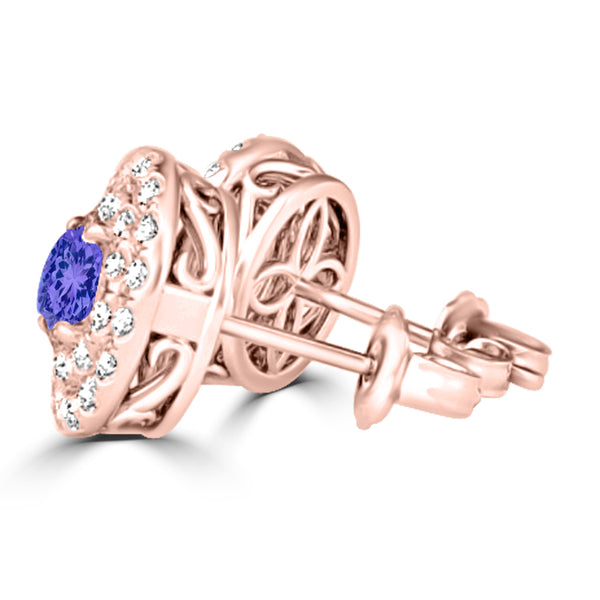 TMR121118 - Camila - Round Tanzanite and Diamond Earring Double Halo