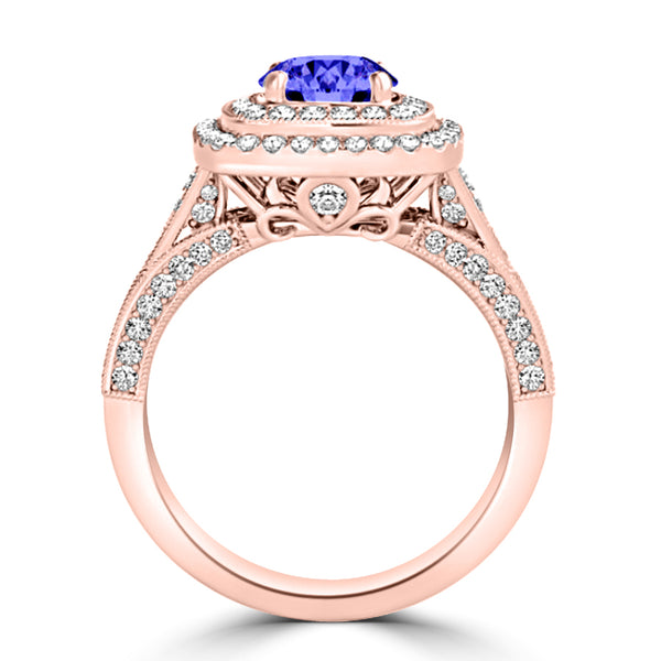 TMR121156 - Nova - Round Tanzanite and Diamond Ring Double Halo