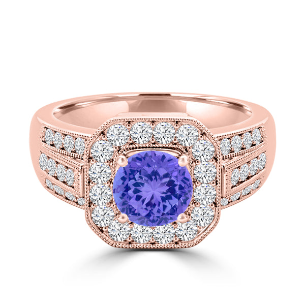 TMR121188 - Piper - Round Tanzanite and Diamond Ring Halo