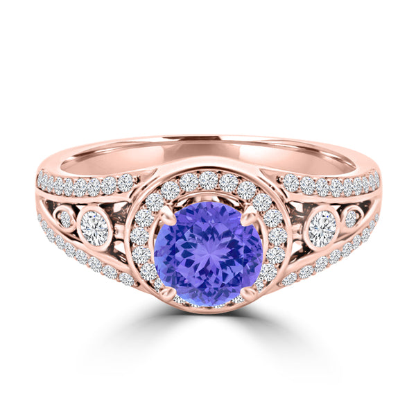 TMR121179 - Hailey - Round Tanzanite and Diamond Ring Halo