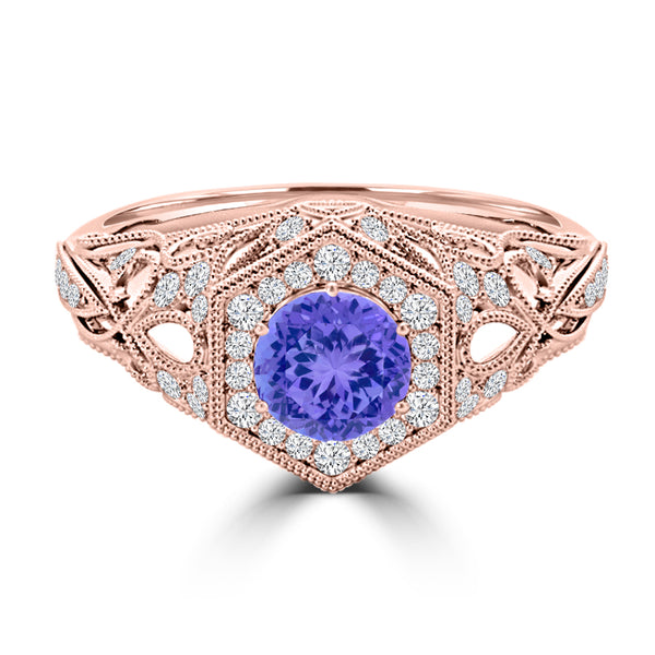 TMR121166 - Elena - Round Tanzanite and Diamond Ring Halo