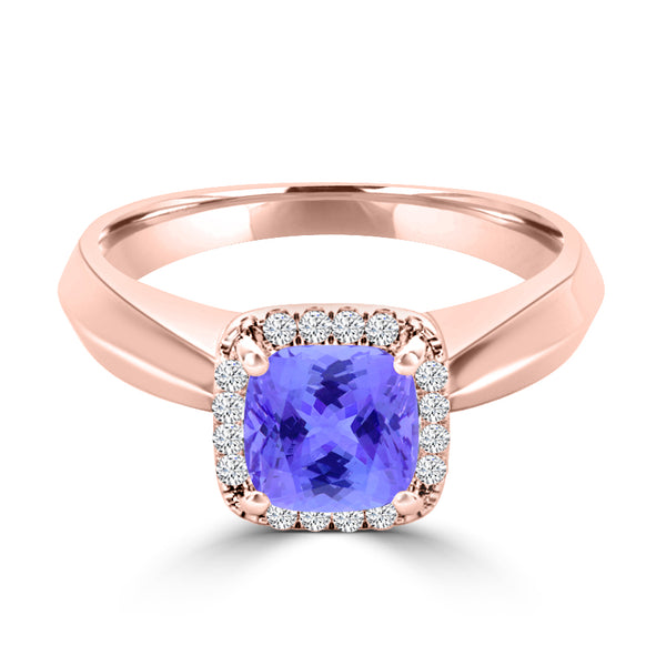 TMR121229 - Oaklyn - Cushion Tanzanite and Diamond Ring Halo