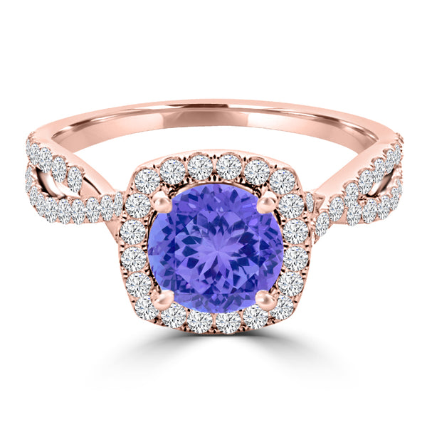 TMR121189 - Lydia - Round Tanzanite and Diamond Ring Halo