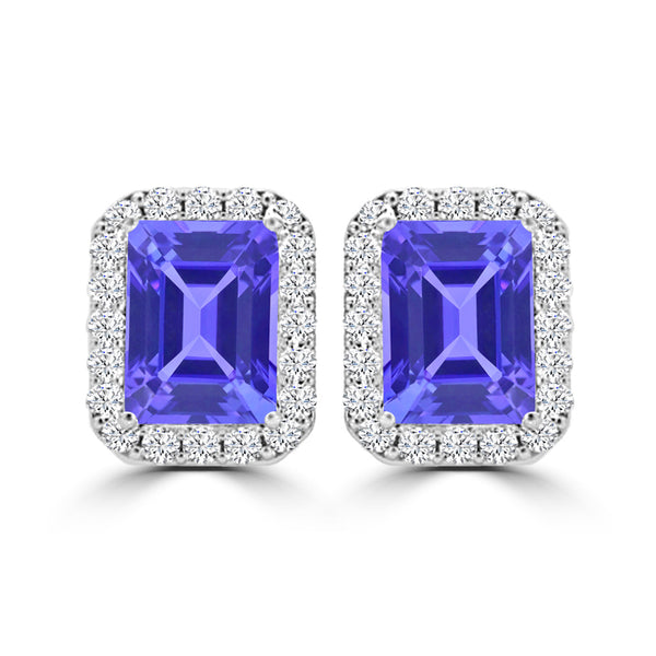 TMR121122 - Madison - Emerald Cut Tanzanite and Diamond Earring Halo