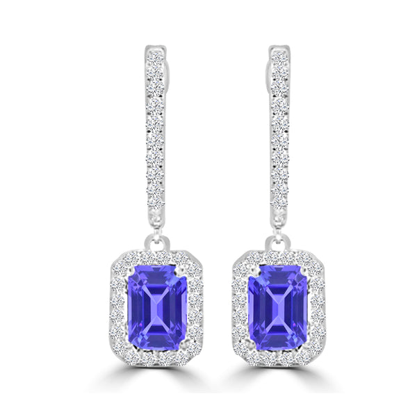 TMR121123 - Luna - Emerald Cut Tanzanite and Diamond Earring Halo