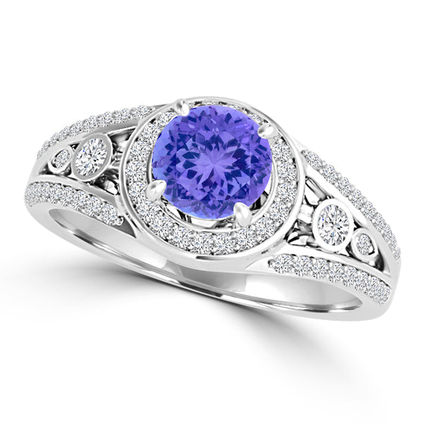 TMR121179 - Hailey - Round Tanzanite and Diamond Ring Halo