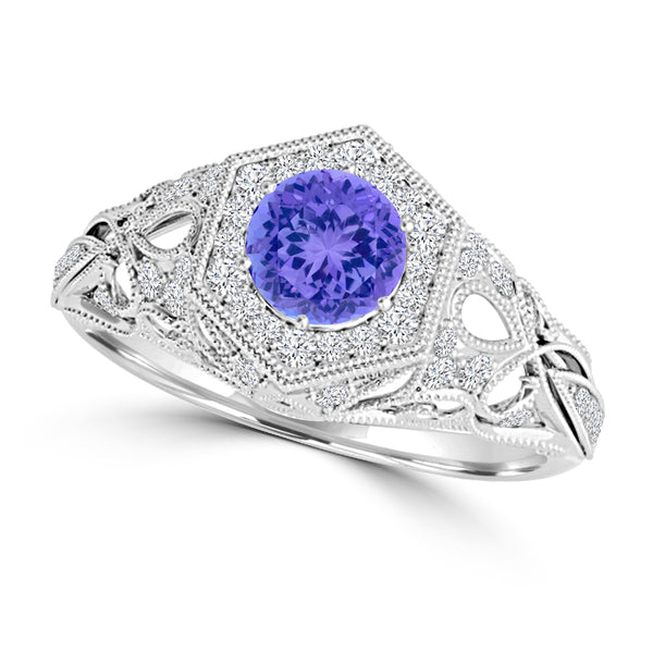 TMR121166 - Elena - Round Tanzanite and Diamond Ring Halo