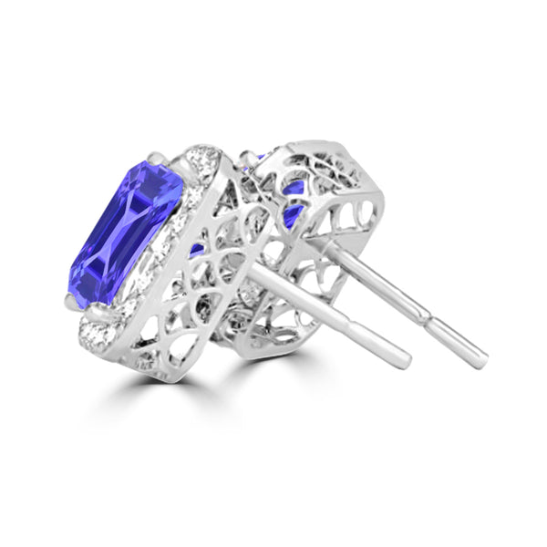 TMR121122 - Madison - Emerald Cut Tanzanite and Diamond Earring Halo