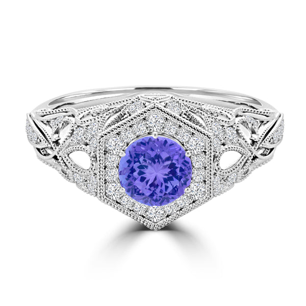 TMR121166 - Elena - Round Tanzanite and Diamond Ring Halo