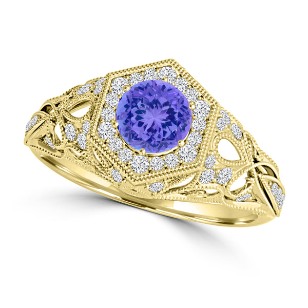 TMR121166 - Elena - Round Tanzanite and Diamond Ring Halo