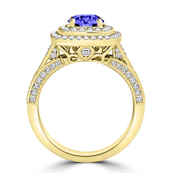 TMR121156 - Nova - Round Tanzanite and Diamond Ring Double Halo