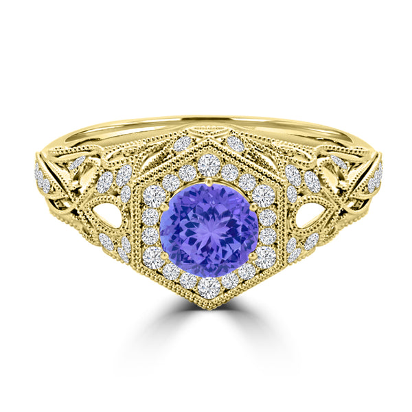 TMR121166 - Elena - Round Tanzanite and Diamond Ring Halo