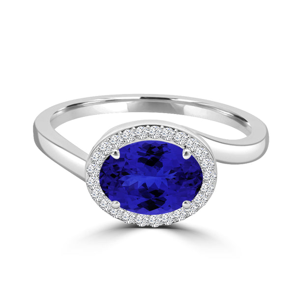 TMR121197 - Kaylee - Oval Tanzanite and Diamond Ring East- West, Halo