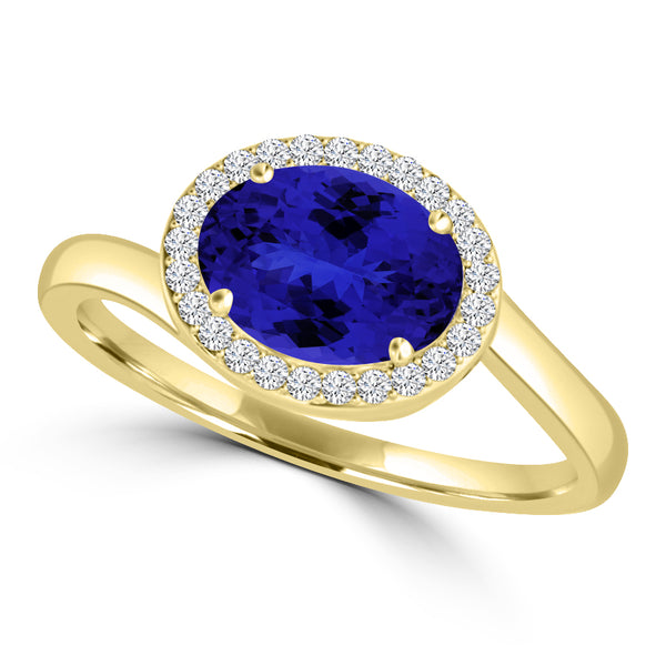 TMR121197 - Kaylee - Oval Tanzanite and Diamond Ring East- West, Halo