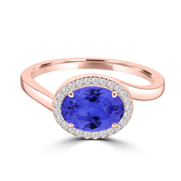 TMR121197 - Kaylee - Oval Tanzanite and Diamond Ring East- West, Halo