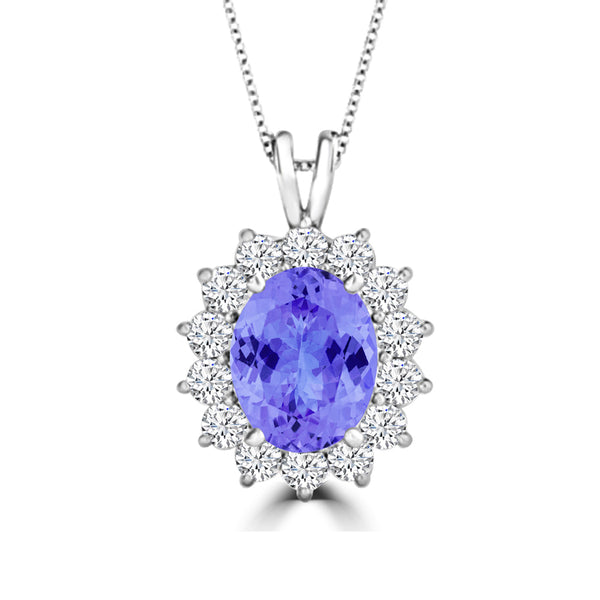 TMR121128 - Riley - Oval Tanzanite and Diamond Pendant Halo