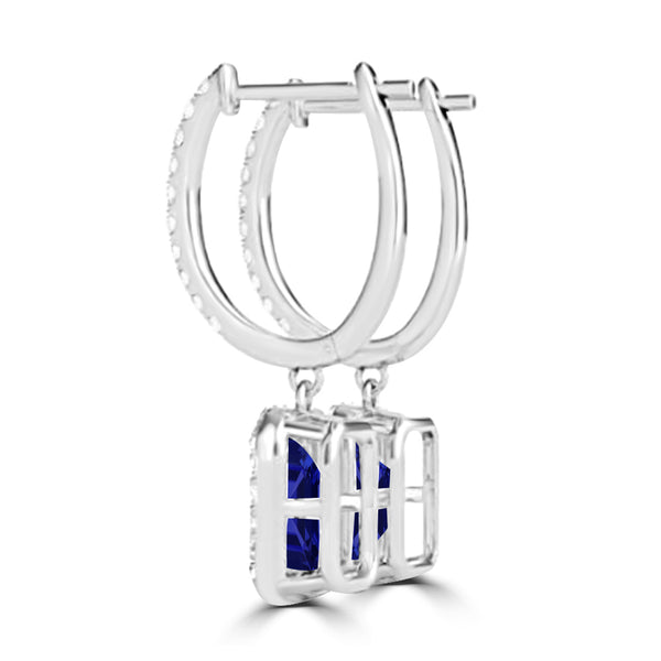 TMR121123 - Luna - Emerald Cut Tanzanite and Diamond Earring Halo