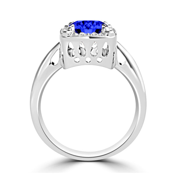 TMR121209 - Yara - Emerald Cut Tanzanite and Diamond Ring Halo