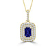 TMR121142 - Hazel - Emerald Cut Tanzanite and Diamond Pendant Double Halo