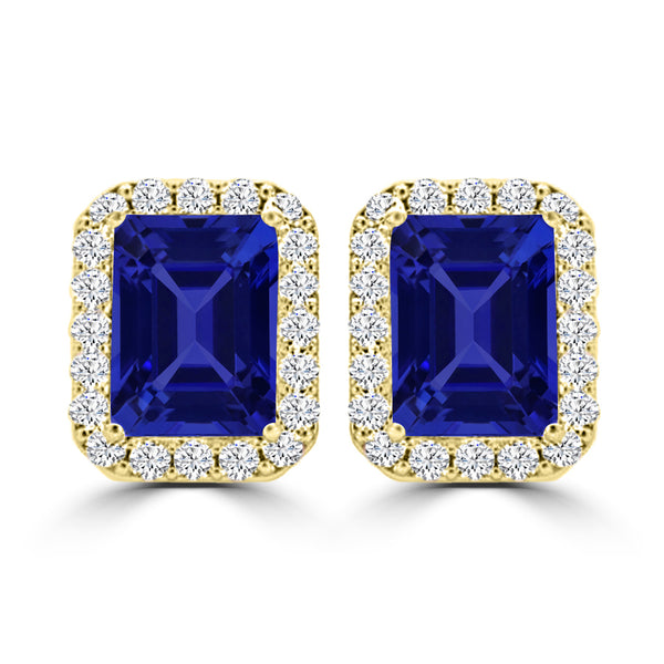 TMR121122 - Madison - Emerald Cut Tanzanite and Diamond Earring Halo