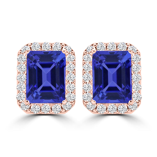 TMR121122 - Madison - Emerald Cut Tanzanite and Diamond Earring Halo