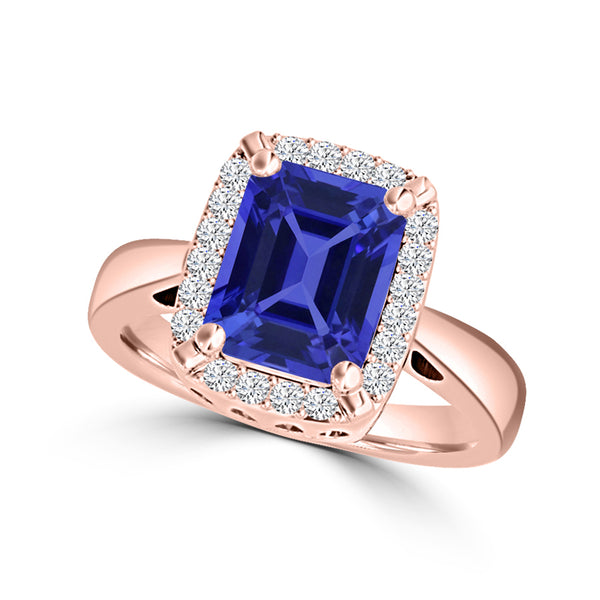 TMR121209 - Yara - Emerald Cut Tanzanite and Diamond Ring Halo