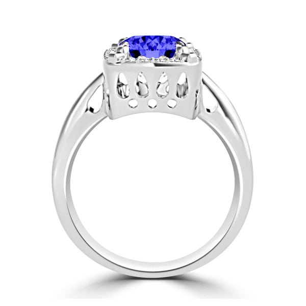 TMR121209 - Yara - Emerald Cut Tanzanite and Diamond Ring Halo