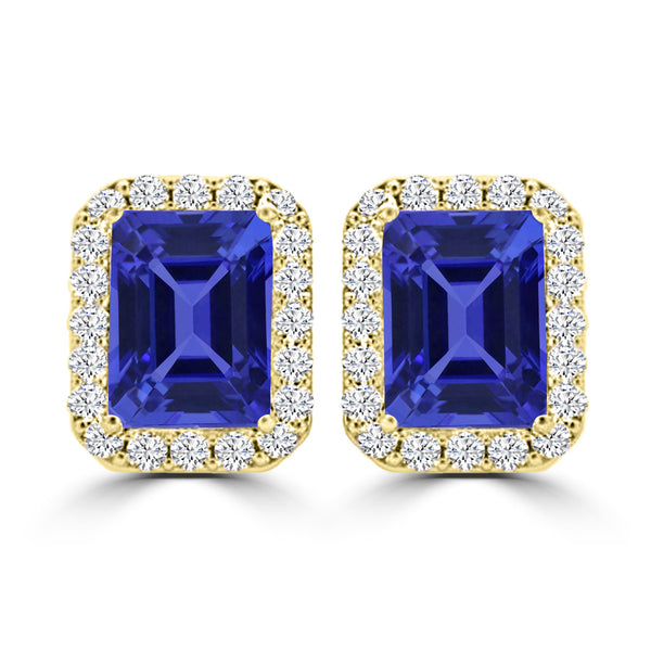 TMR121122 - Madison - Emerald Cut Tanzanite and Diamond Earring Halo