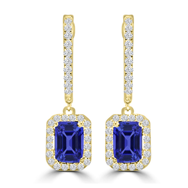 TMR121123 - Luna - Emerald Cut Tanzanite and Diamond Earring Halo