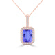 TMR121140 - Zoe - Emerald Cut Tanzanite and Diamond Pendant Halo