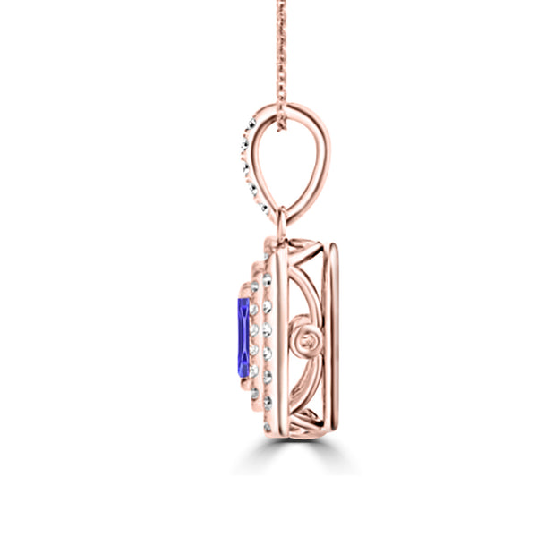 TMR121142 - Hazel - Emerald Cut Tanzanite and Diamond Pendant Double Halo