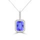 TMR121140 - Zoe - Emerald Cut Tanzanite and Diamond Pendant Halo