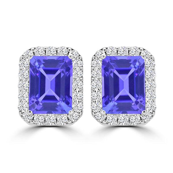 TMR121122 - Madison - Emerald Cut Tanzanite and Diamond Earring Halo