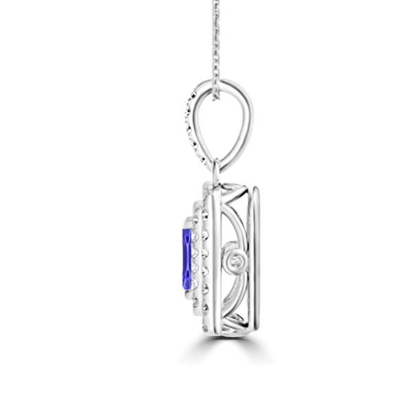 TMR121142 - Hazel - Emerald Cut Tanzanite and Diamond Pendant Double Halo