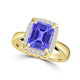 TMR121209 - Yara - Emerald Cut Tanzanite and Diamond Ring Halo