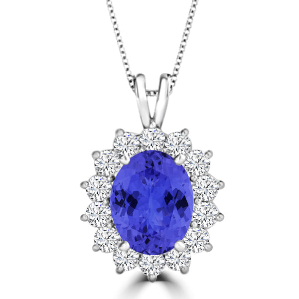 TMR121128 - Riley - Oval Tanzanite and Diamond Pendant Halo