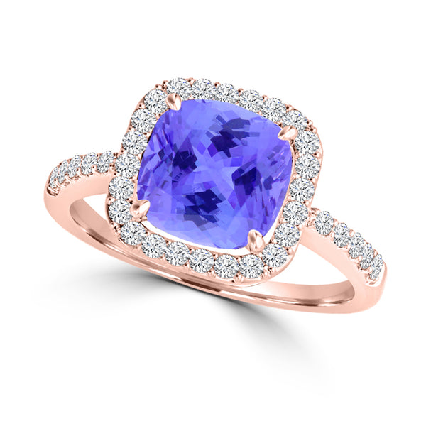 TMR121220 - Everlee - Cushion Tanzanite and Diamond Ring Halo