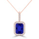 TMR121140 - Zoe - Emerald Cut Tanzanite and Diamond Pendant Halo