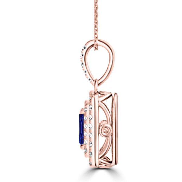 TMR121142 - Hazel - Emerald Cut Tanzanite and Diamond Pendant Double Halo