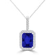 TMR121140 - Zoe - Emerald Cut Tanzanite and Diamond Pendant Halo