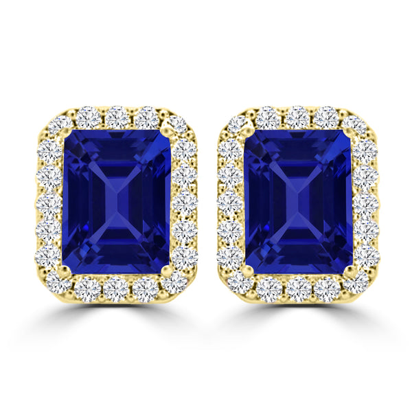 TMR121122 - Madison - Emerald Cut Tanzanite and Diamond Earring Halo