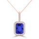 TMR121140 - Zoe - Emerald Cut Tanzanite and Diamond Pendant Halo