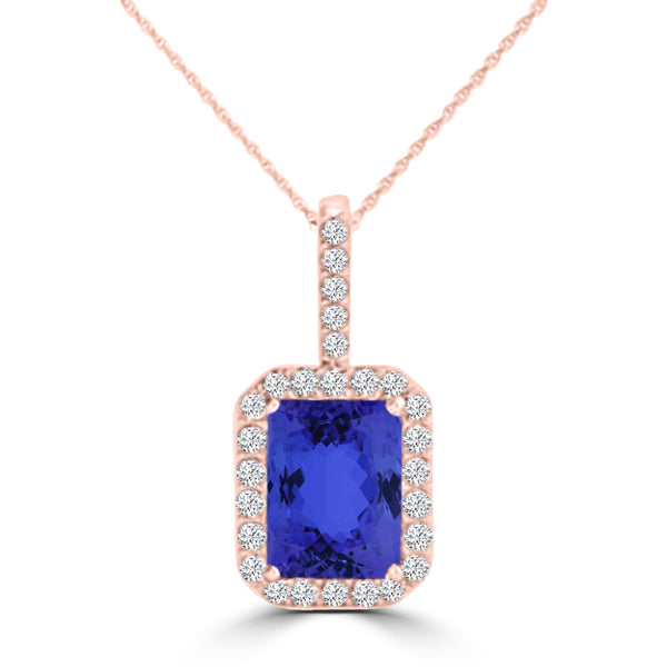 TMR121140 - Zoe - Emerald Cut Tanzanite and Diamond Pendant Halo