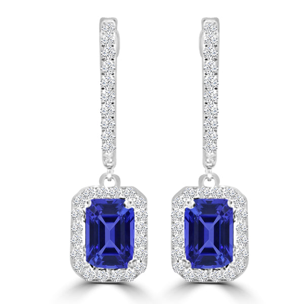 TMR121123 - Luna - Emerald Cut Tanzanite and Diamond Earring Halo