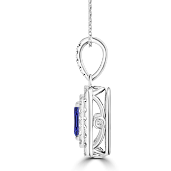 TMR121142 - Hazel - Emerald Cut Tanzanite and Diamond Pendant Double Halo