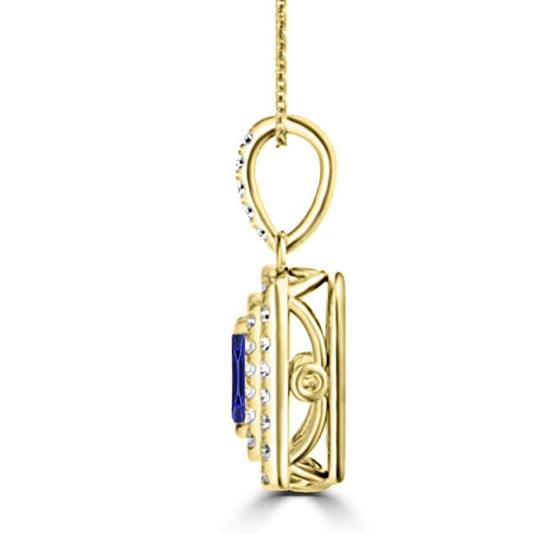 TMR121142 - Hazel - Emerald Cut Tanzanite and Diamond Pendant Double Halo