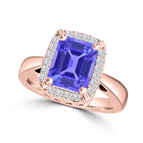 TMR121209 - Yara - Emerald Cut Tanzanite and Diamond Ring Halo