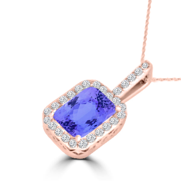 TMR121140 - Zoe - Emerald Cut Tanzanite and Diamond Pendant Halo