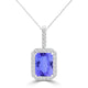 TMR121140 - Zoe - Emerald Cut Tanzanite and Diamond Pendant Halo